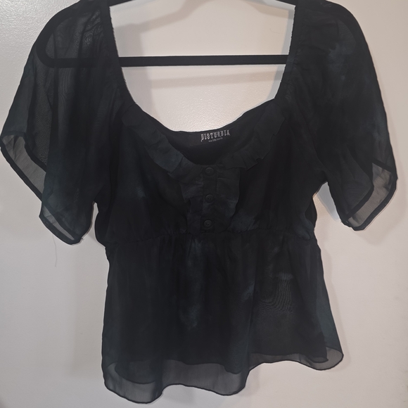 Disturbia Tops - Disturbia Black Sheer Ruffle Scoop Neck Peplum Top